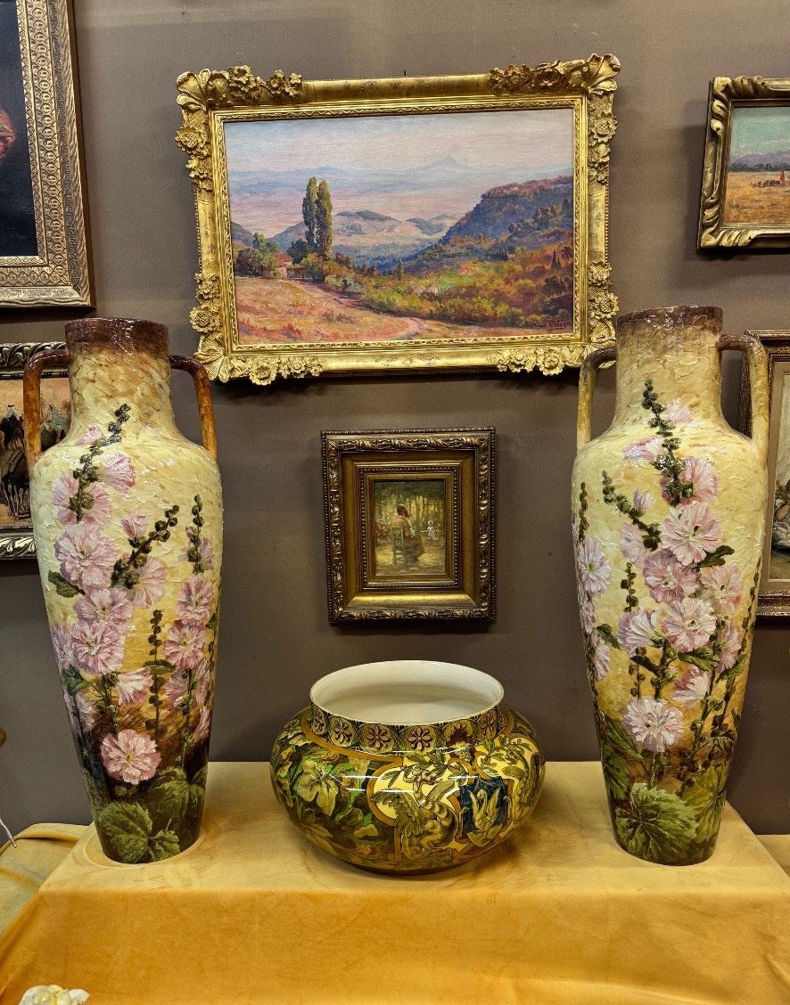 Monumental Art Nouveau Vases By Delphin Massier Vallauris – Signed Pair – High-relief Floral De-photo-3