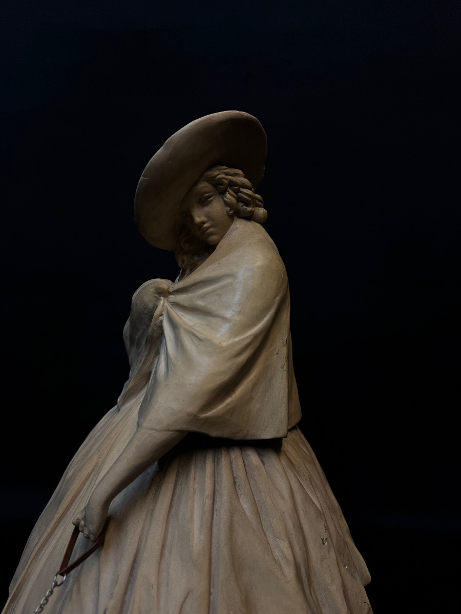 Art Deco – Terracotta Sculpture Signed Guido Cacciapuoti – Italy – Woman With Bulldog – H-photo-2