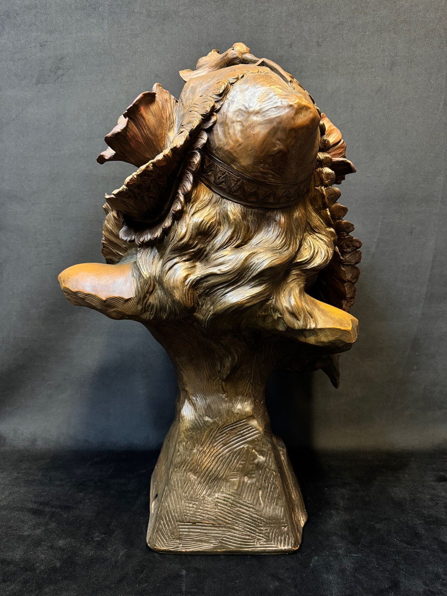 Art Nouveau Terracotta Bust Of Semiramis – Signed Foretay, Swiss Sculptor – H. 69 Cm-photo-4