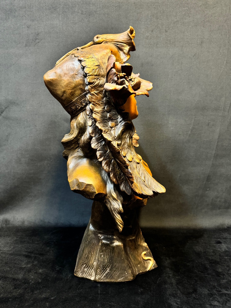 Art Nouveau Terracotta Bust Of Semiramis – Signed Foretay, Swiss Sculptor – H. 69 Cm-photo-5