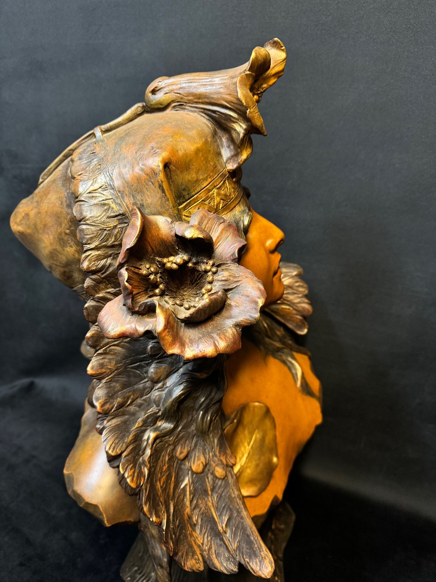 Art Nouveau Terracotta Bust Of Semiramis – Signed Foretay, Swiss Sculptor – H. 69 Cm-photo-6