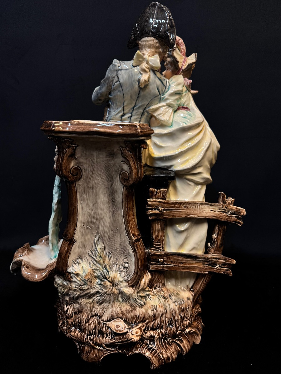 Barbotine- Flowers Pot "the Incredible Of The Directory And His Companion", 51 Cm-photo-4