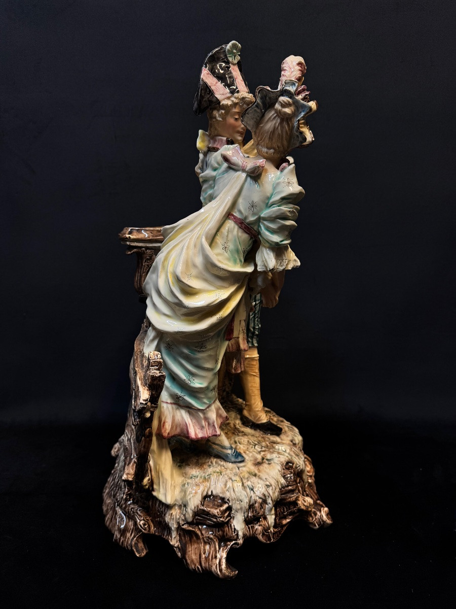 Barbotine- Flowers Pot "the Incredible Of The Directory And His Companion", 51 Cm-photo-1