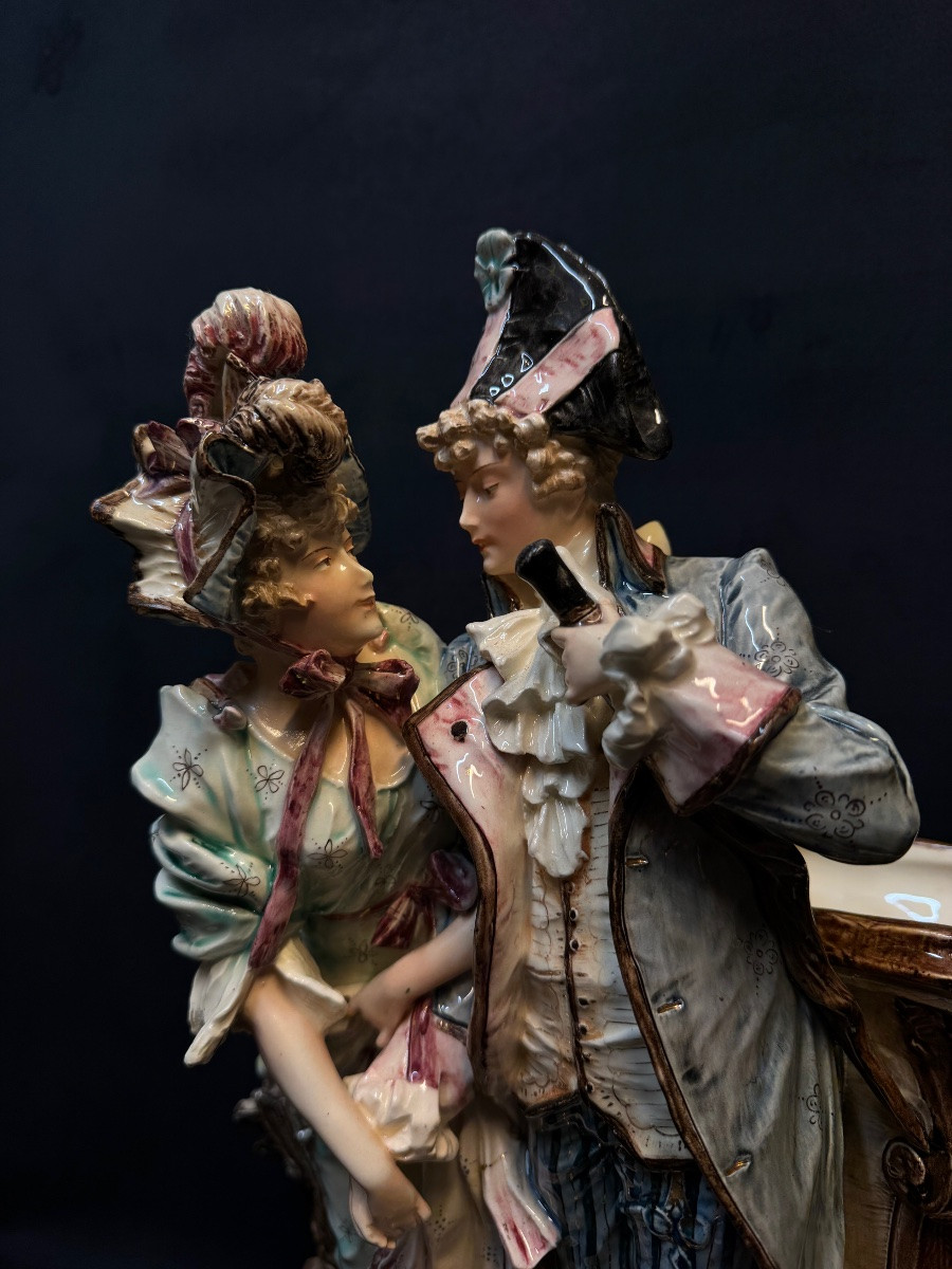 Barbotine- Flowers Pot "the Incredible Of The Directory And His Companion", 51 Cm-photo-2