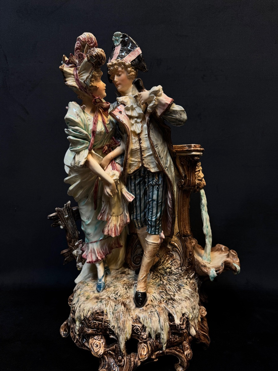 Barbotine- Flowers Pot "the Incredible Of The Directory And His Companion", 51 Cm-photo-5