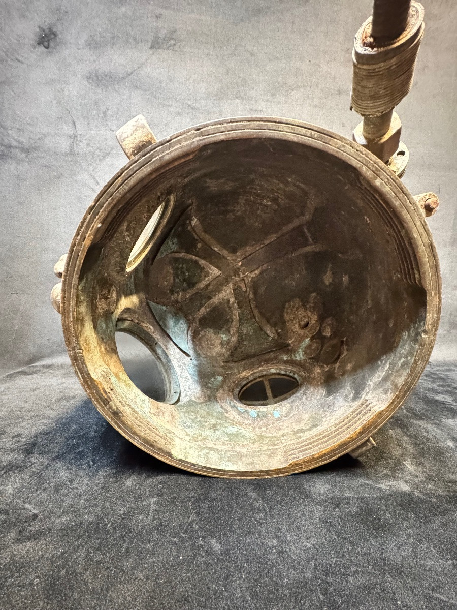 Casque de scaphandrier ancien en cuivre et laiton -photo-4