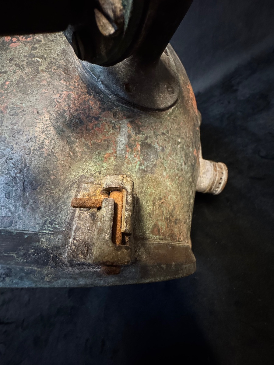 Casque de scaphandrier ancien en cuivre et laiton -photo-8