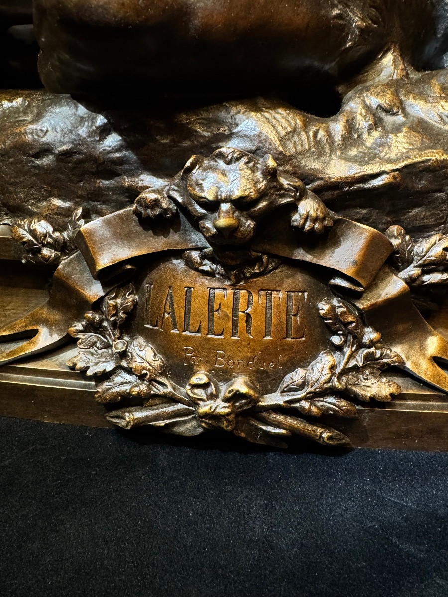 Léon Bonduel (1857-1928) – L’Alerte, 1889 – Grand Bronze Salon 1890 – 80 cm-photo-3