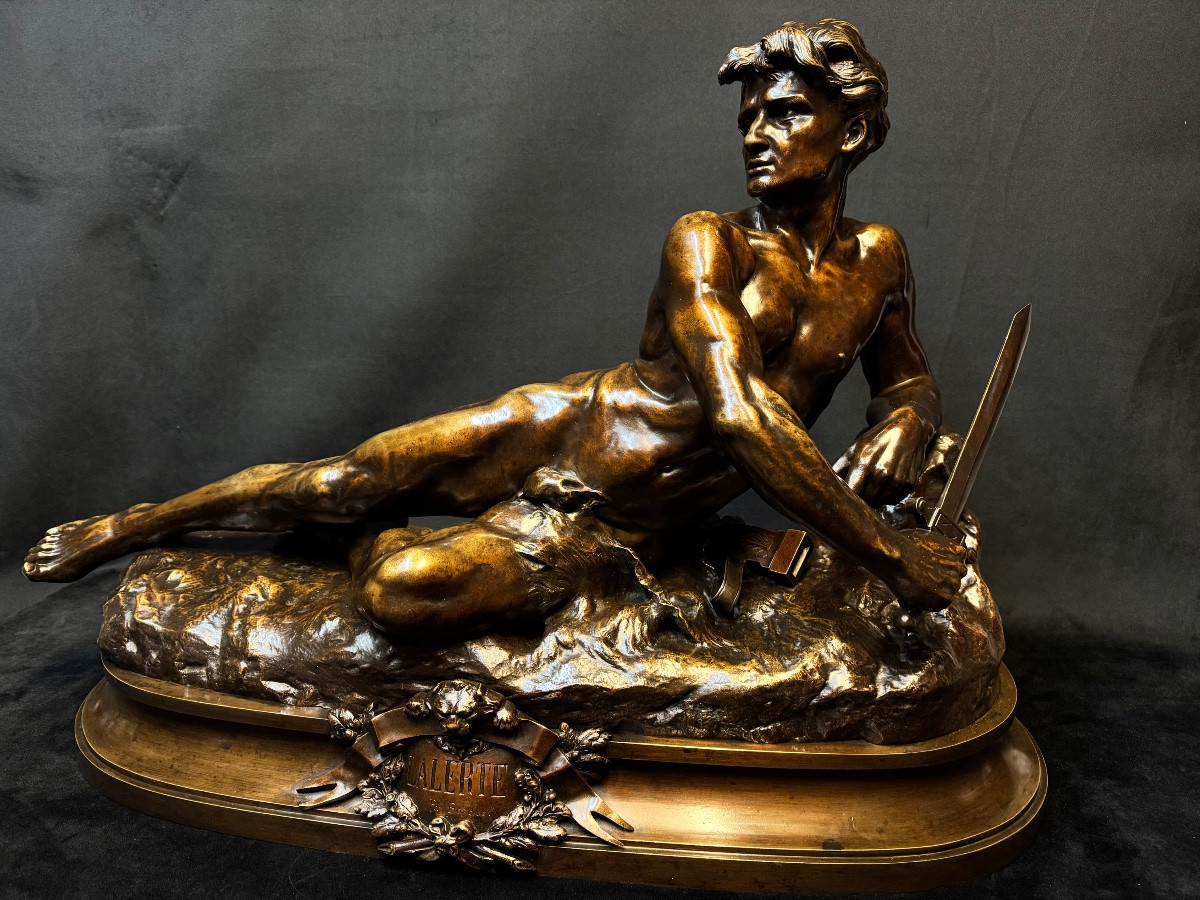 Léon Bonduel (1857-1928) – L’Alerte, 1889 – Grand Bronze Salon 1890 – 80 cm-photo-1