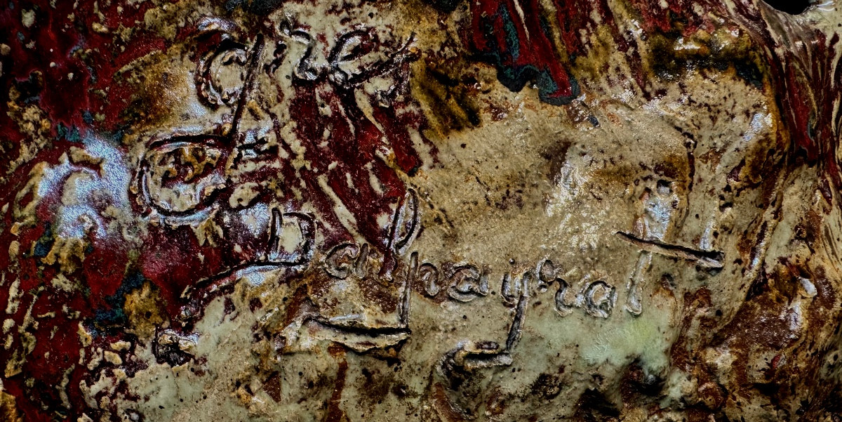 Dalpayrat – Art Nouveau Sculpture In Flamed Oxblood-red Sandstone After Constantin Meunier, Circa -photo-2