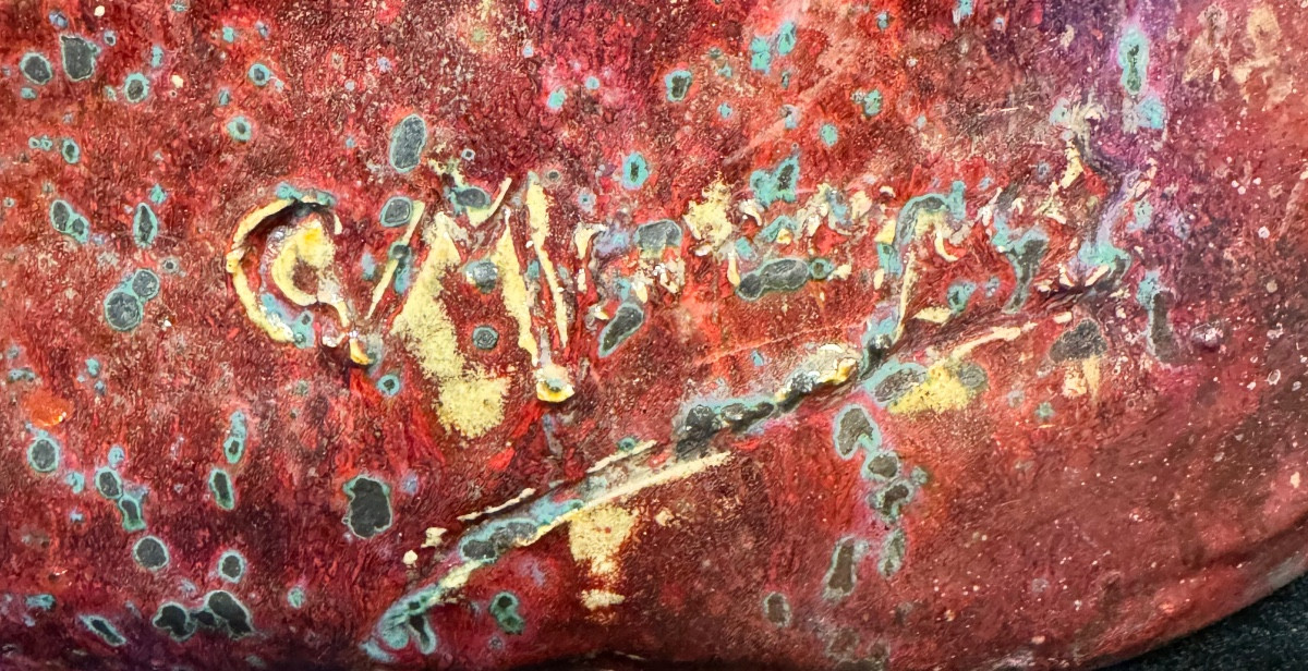 Dalpayrat – Art Nouveau Sculpture In Flamed Oxblood-red Sandstone After Constantin Meunier, Circa -photo-3