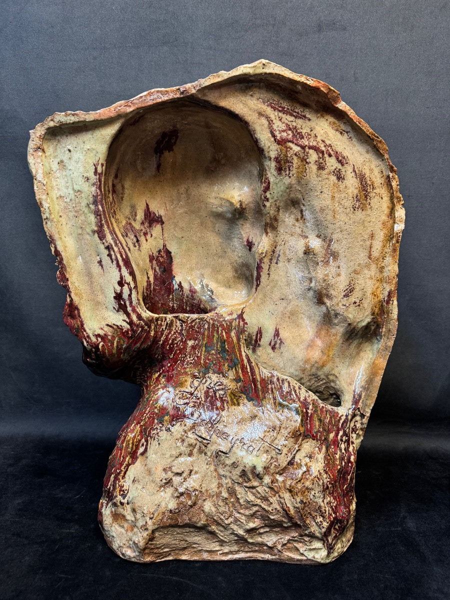 Dalpayrat – Art Nouveau Sculpture In Flamed Oxblood-red Sandstone After Constantin Meunier, Circa -photo-1