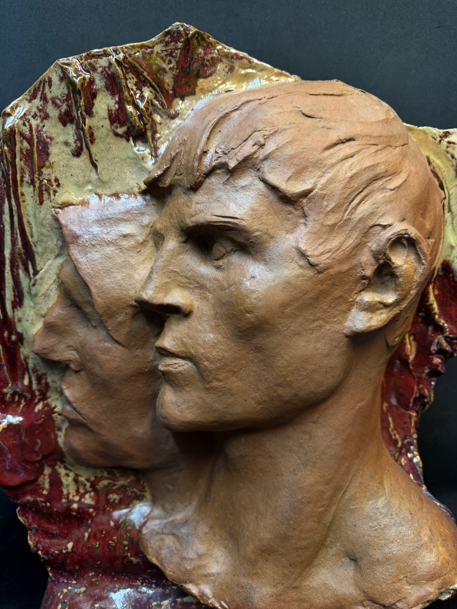 Dalpayrat – Art Nouveau Sculpture In Flamed Oxblood-red Sandstone After Constantin Meunier, Circa -photo-4