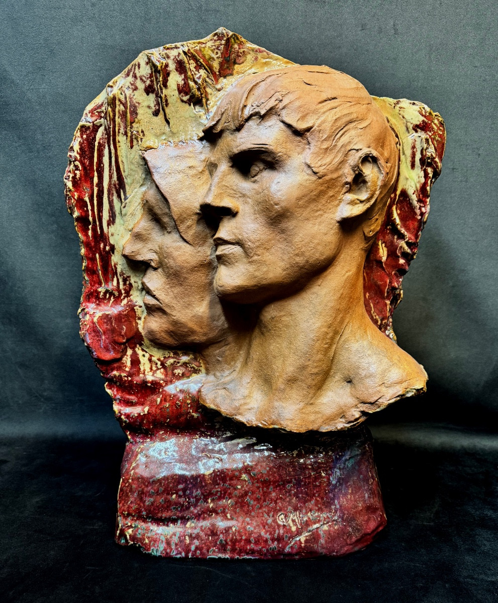 Dalpayrat – Art Nouveau Sculpture In Flamed Oxblood-red Sandstone After Constantin Meunier, Circa 