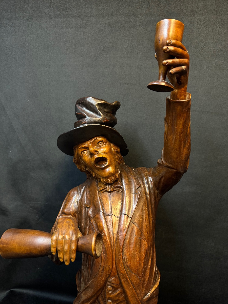 Important Pair Of Carved Wooden Sculptures – Tavern Musicians – Italian Work (venice)-photo-1