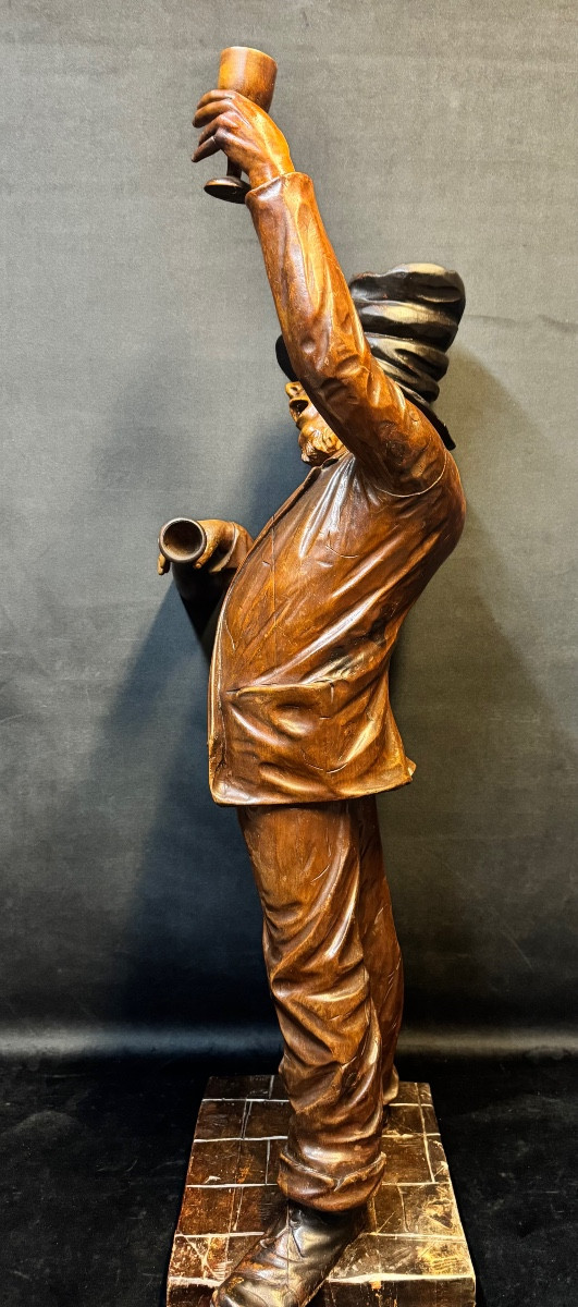 Important Pair Of Carved Wooden Sculptures – Tavern Musicians – Italian Work (venice)-photo-2