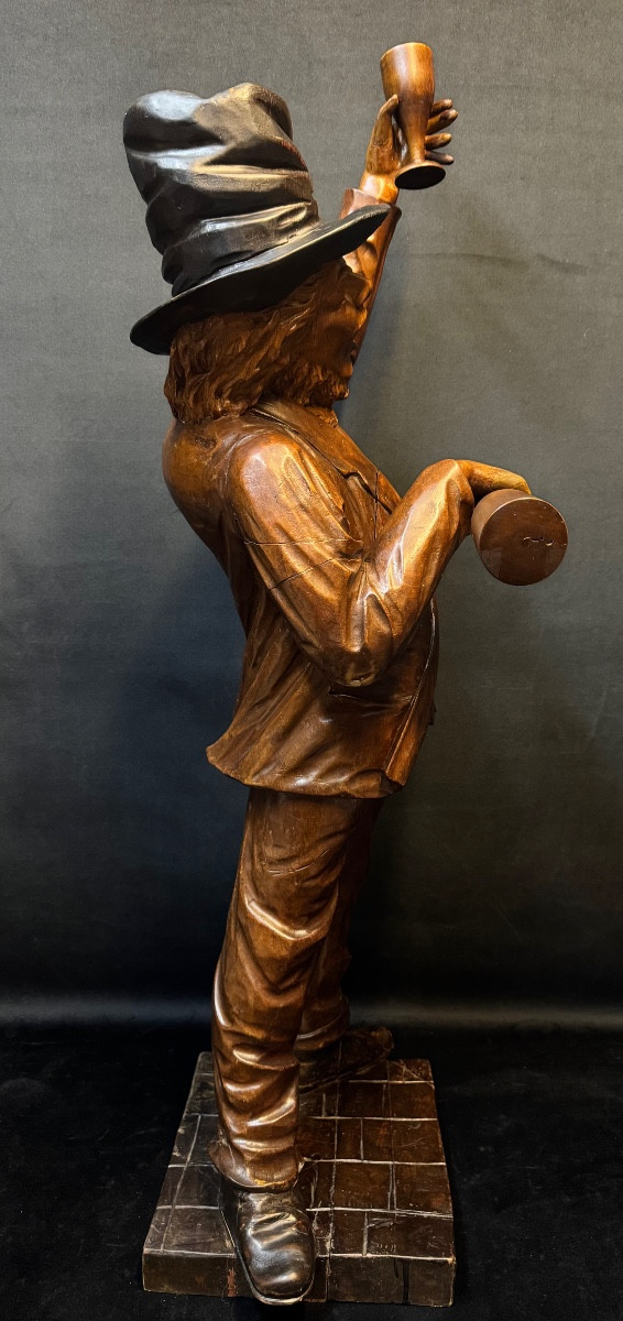 Important Pair Of Carved Wooden Sculptures – Tavern Musicians – Italian Work (venice)-photo-4