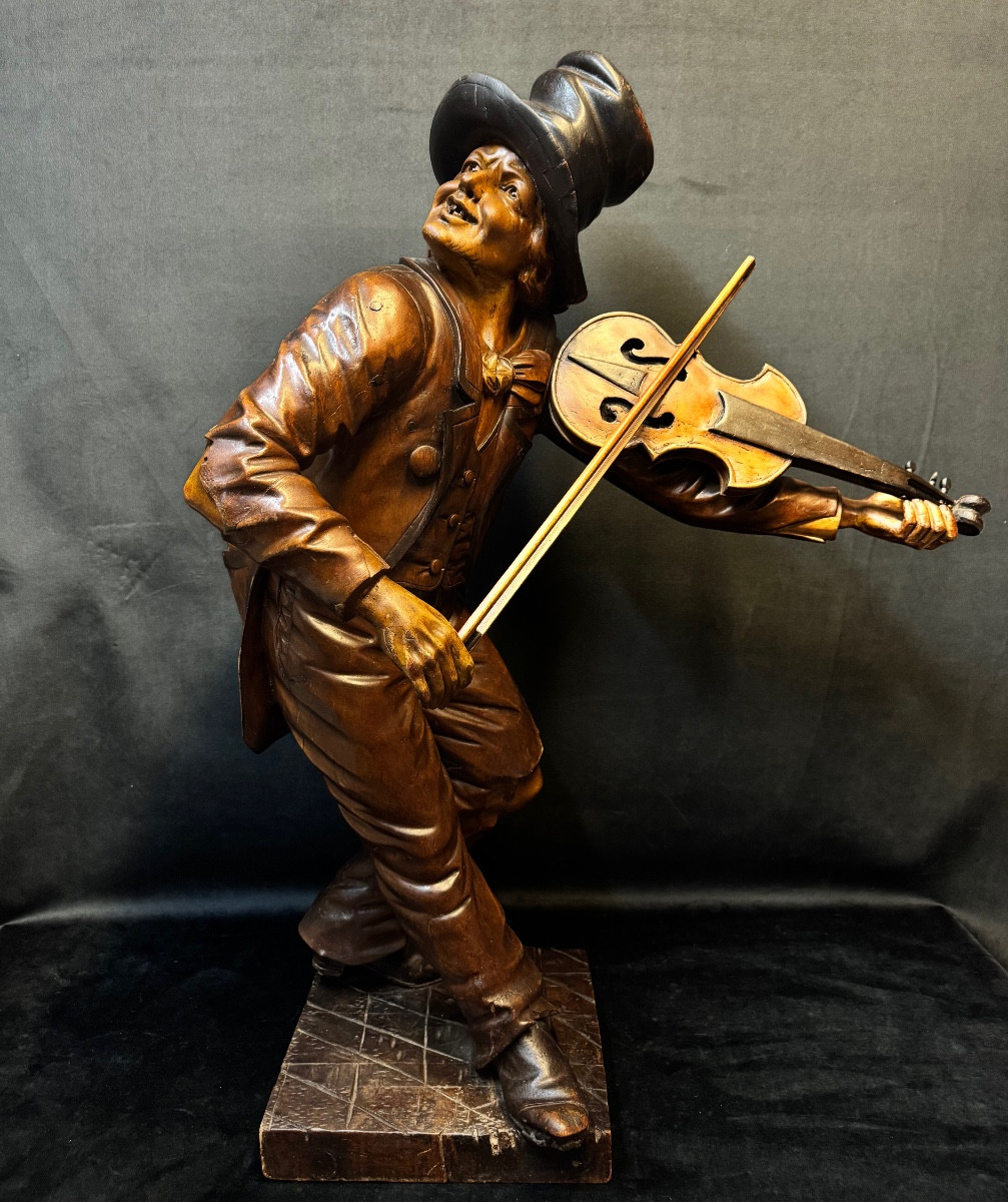 Important Pair Of Carved Wooden Sculptures – Tavern Musicians – Italian Work (venice)-photo-5