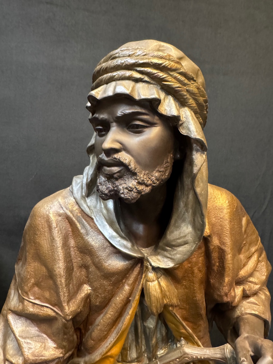 Paire de sculptures orientalistes en régule polychrome signées J. Guillot – 80 cm  -photo-2