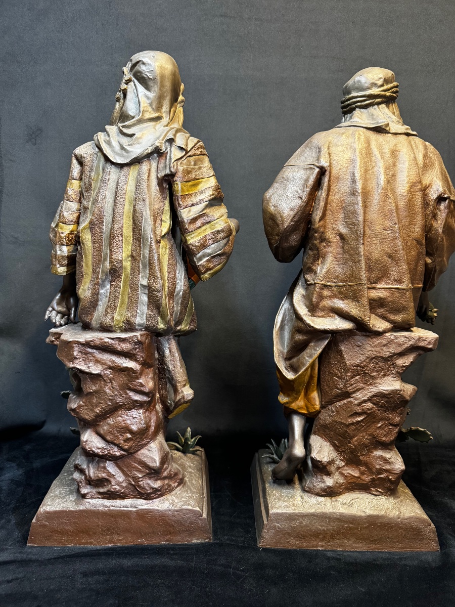 Paire de sculptures orientalistes en régule polychrome signées J. Guillot – 80 cm  -photo-3