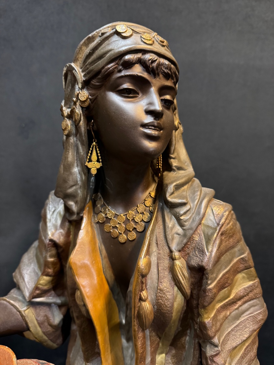 Paire de sculptures orientalistes en régule polychrome signées J. Guillot – 80 cm  -photo-4