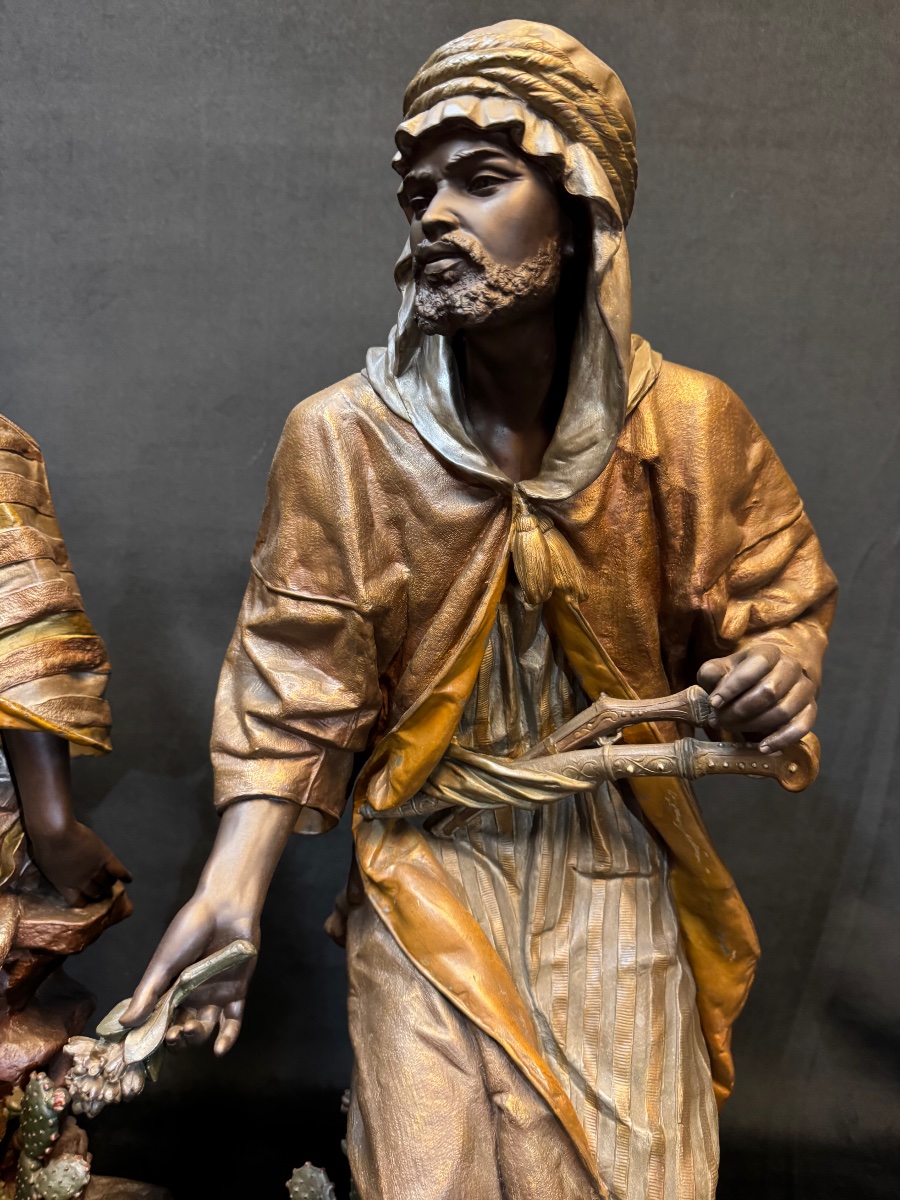 Paire de sculptures orientalistes en régule polychrome signées J. Guillot – 80 cm  -photo-1