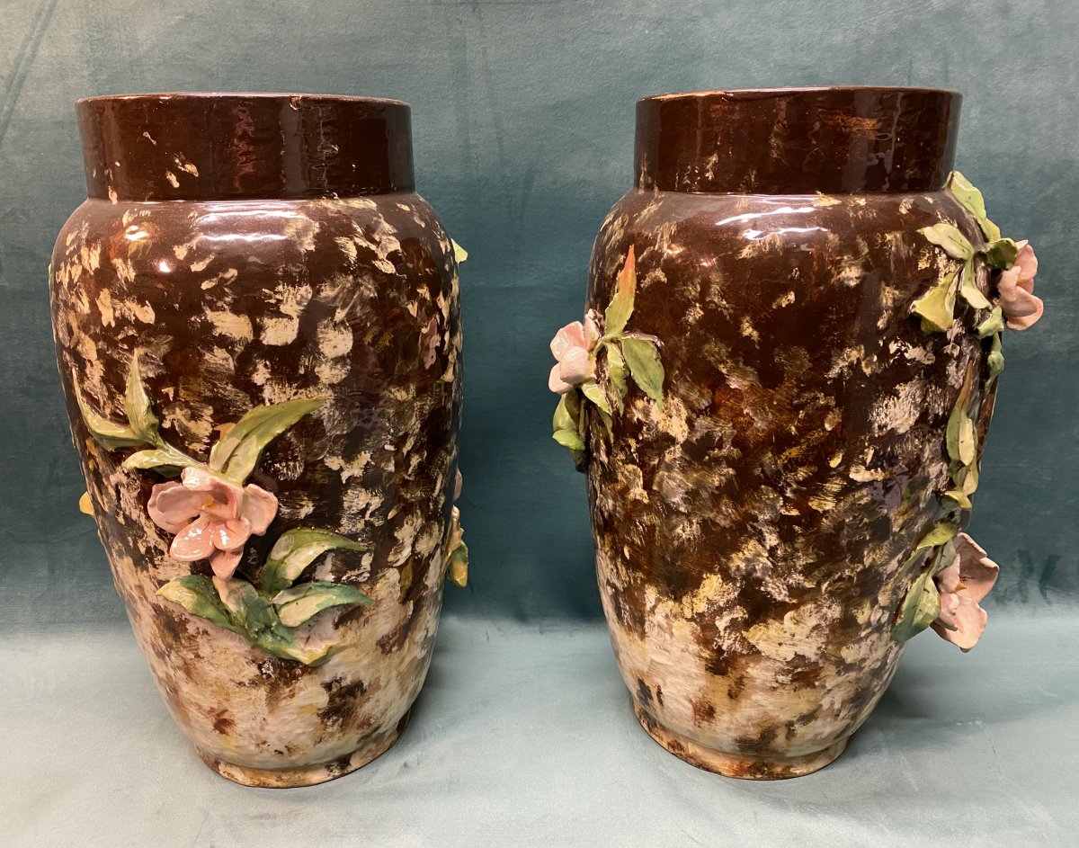Pair Of Impressionist Vases With Swallows-photo-2