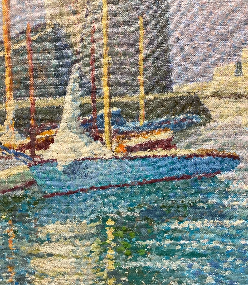 Pointillist Painting “port Of La Rochelle”-photo-2