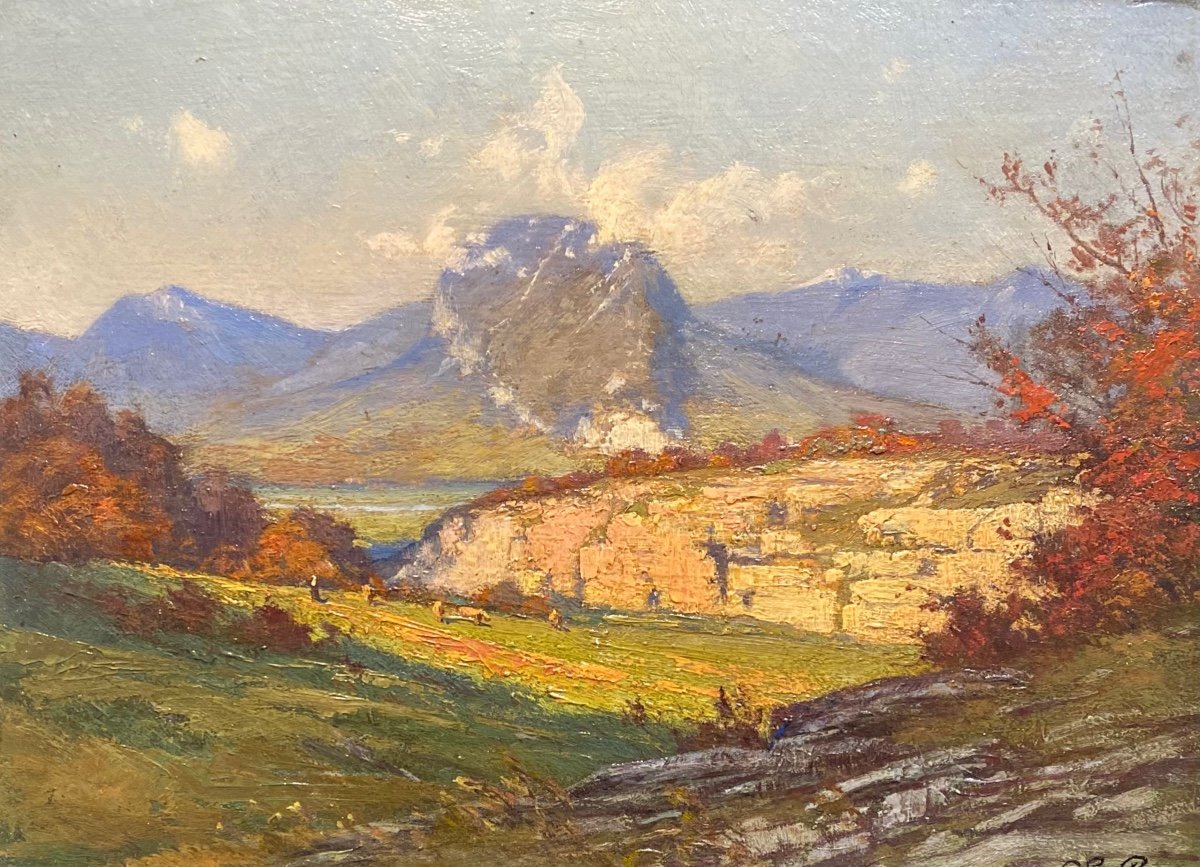 Triptych Painting, “surroundings Of Grenoble” By Charles Julien-photo-1