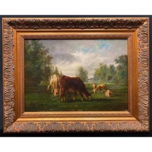 Cortès Antonio, 19th Century Painting, Cows And Sheep