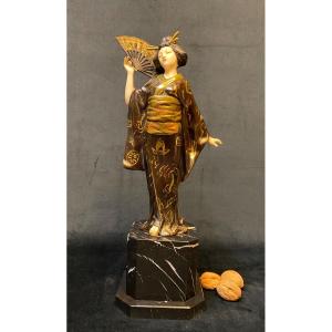 Geisha In Chryselephantine Bronze 