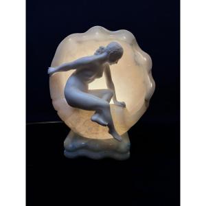 Lampe art déco en albâtre 
