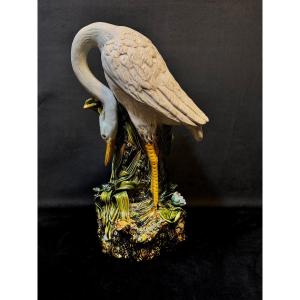 Grès émaillé Art nouveau belge « échassier » Début XXᵉ – 65 cms