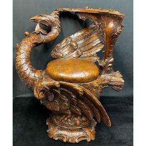 Carved Wood Phoenix Armchair