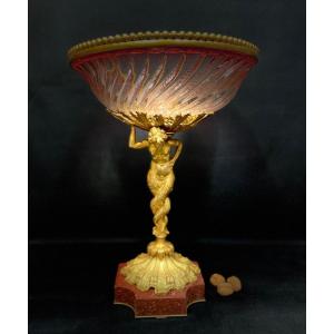 Coupe en bronze doré et verre de Baccarat 