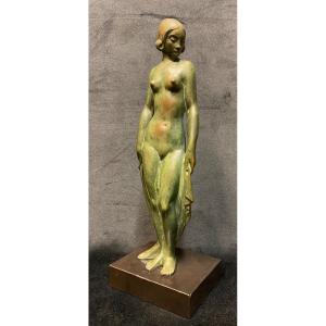 Bronze Naked Woman Art-deco De L Alliot