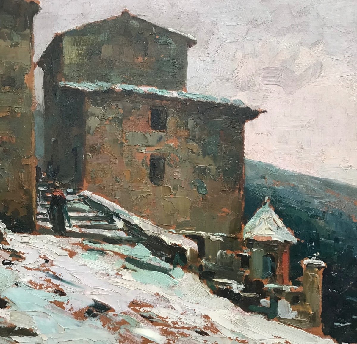 Paul émile Leconte, Village Des Pyrénées, Huile -photo-4