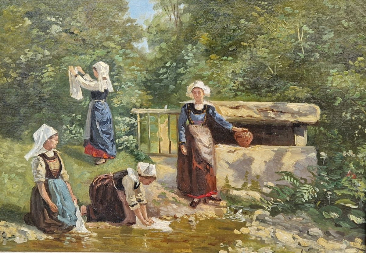 Lavandières  attribué a Théophile Deyrolles-photo-1