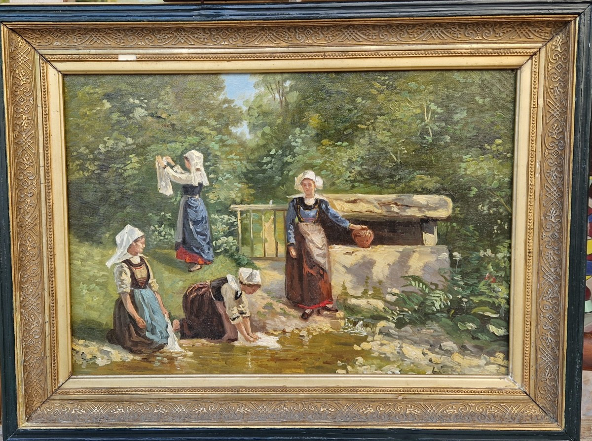 Lavandières  attribué a Théophile Deyrolles
