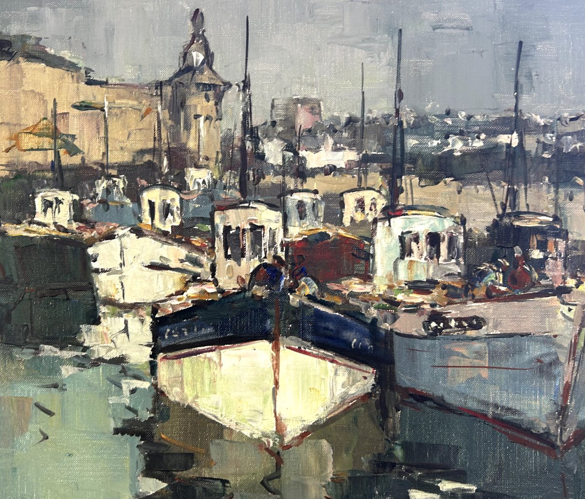 Jean Louis Le Toullec, Trawlers In The Port Of Concarneau, Oil On Canvas-photo-4