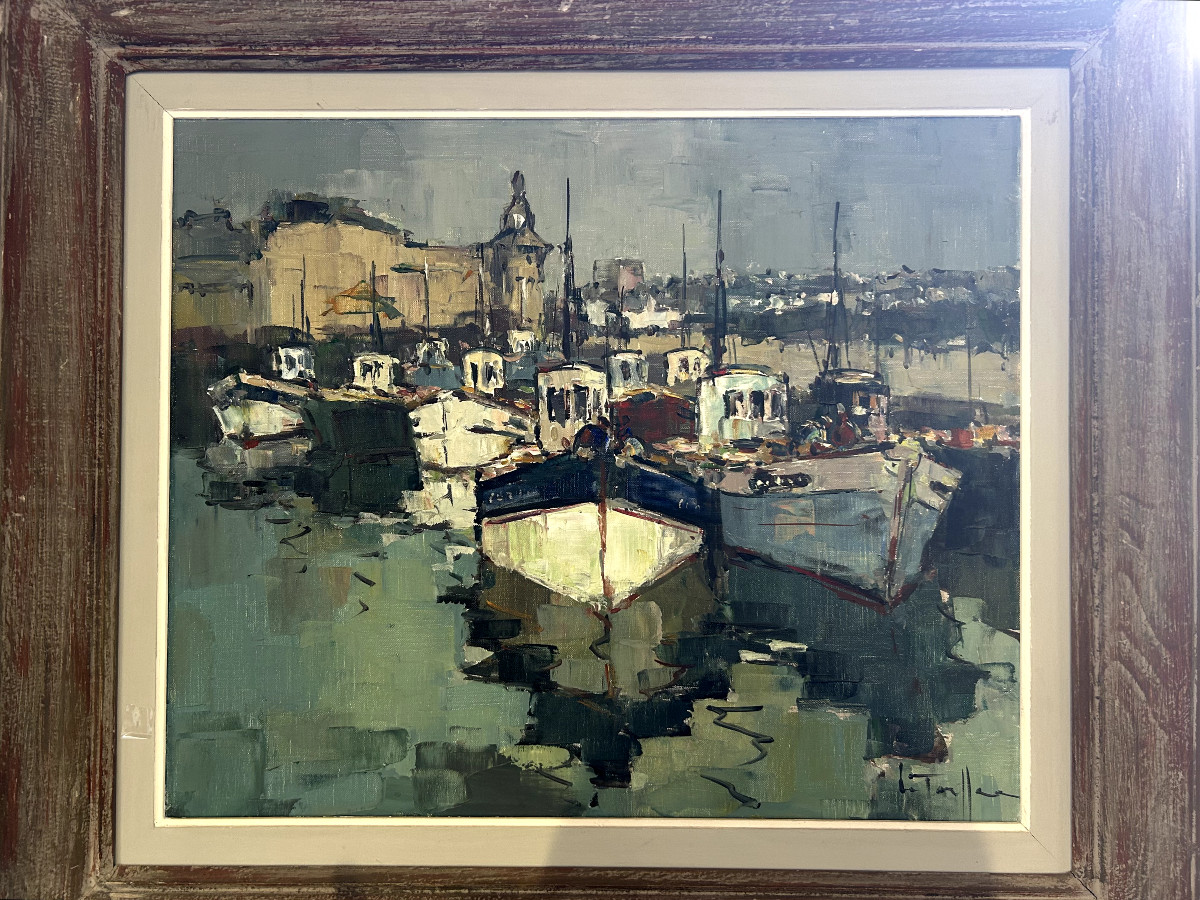 Jean Louis Le Toullec, Trawlers In The Port Of Concarneau, Oil On Canvas