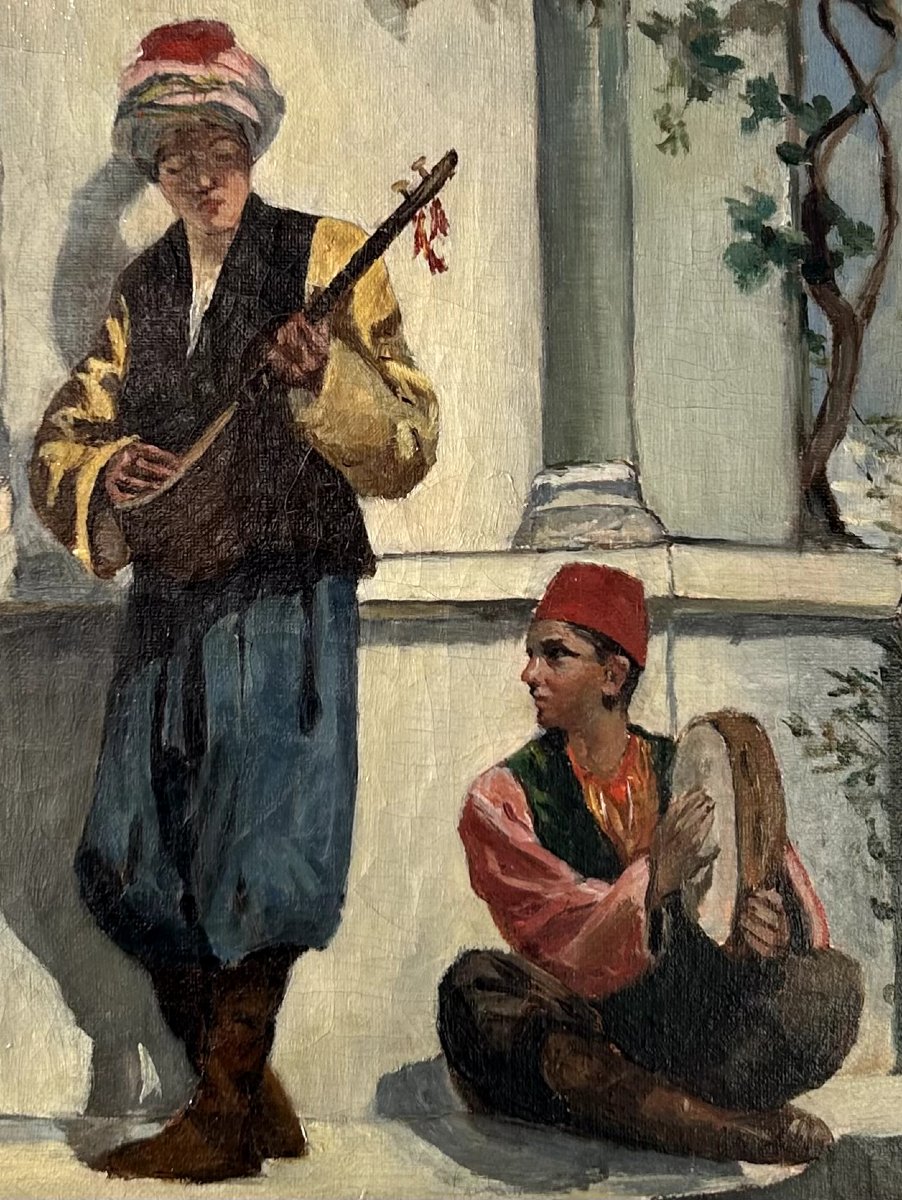 Musiciens orientaux, Anonyme, huile sur toile 19ème-photo-3