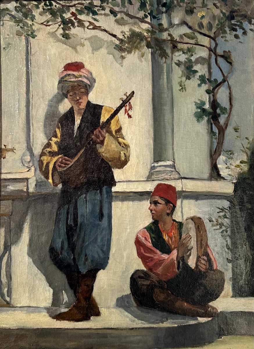 Musiciens orientaux, Anonyme, huile sur toile 19ème-photo-4