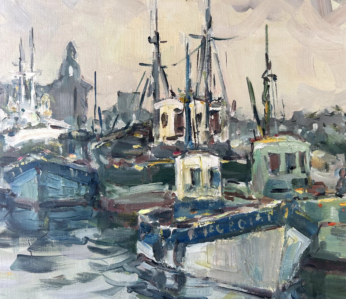 Jean Louis Le Toullec, Port Of Concarneau, Oil On Canvas-photo-2