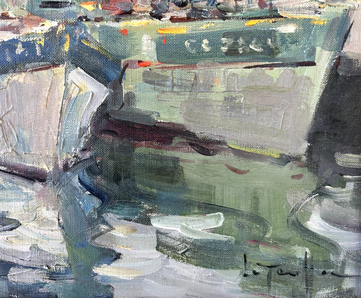Jean Louis Le Toullec, Port Of Concarneau, Oil On Canvas-photo-4