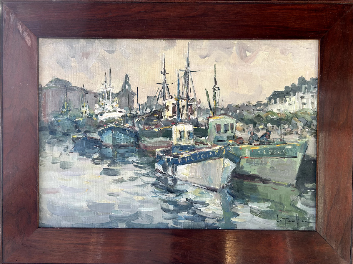 Jean Louis Le Toullec, Port Of Concarneau, Oil On Canvas