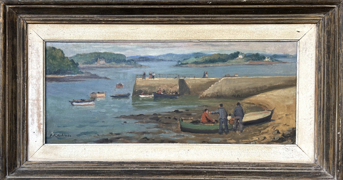 Pierre Plouhinec, Cale de l'Île Tudy, huile sur bois