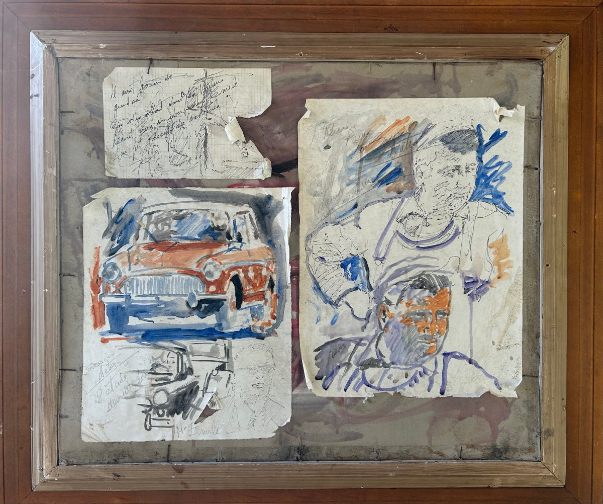 Sacrées autos, gouache sur panneau signée CC-photo-3