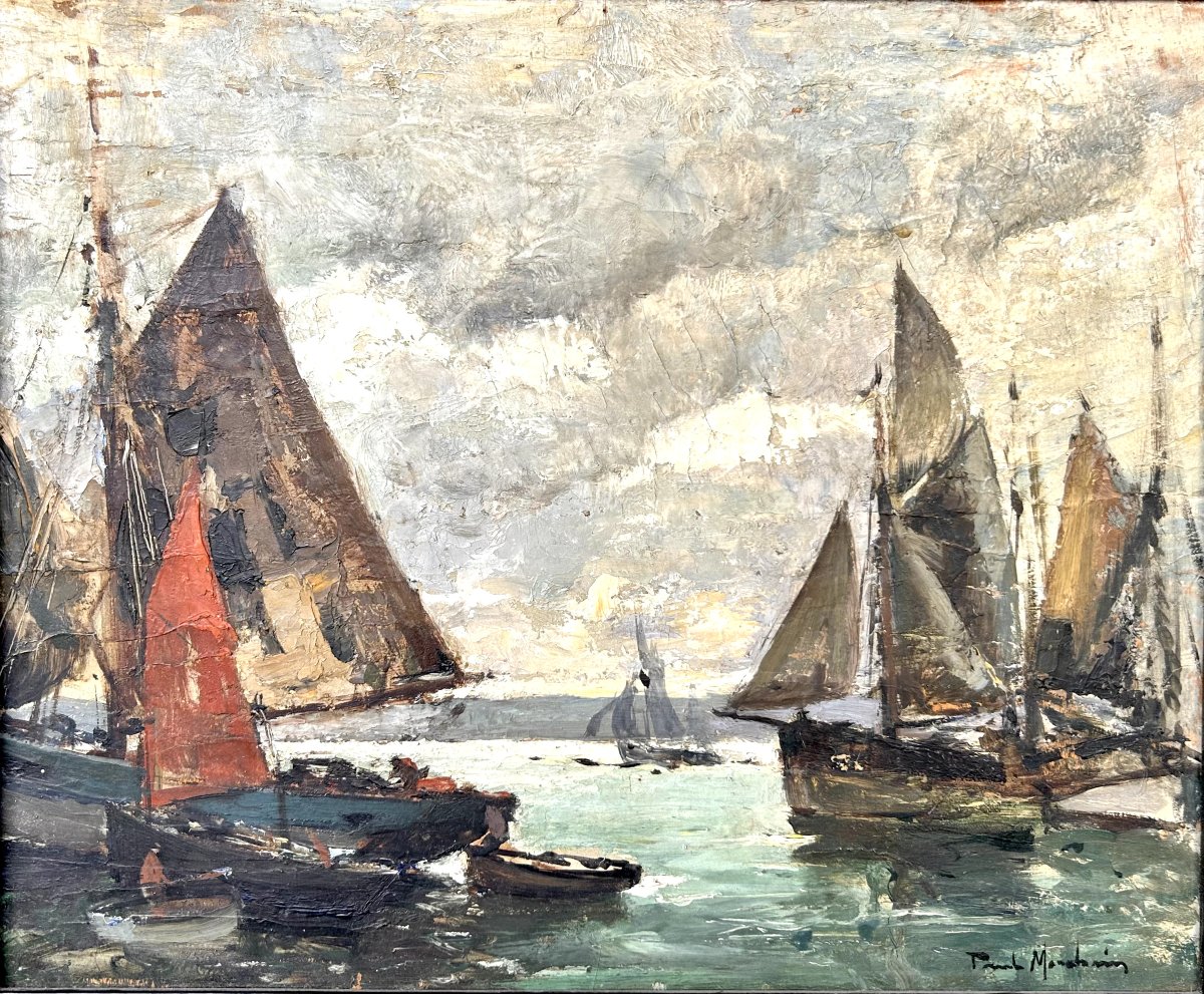 Paul Morchain, Tuna Boats In Concarneau, Oil On Panel-photo-4