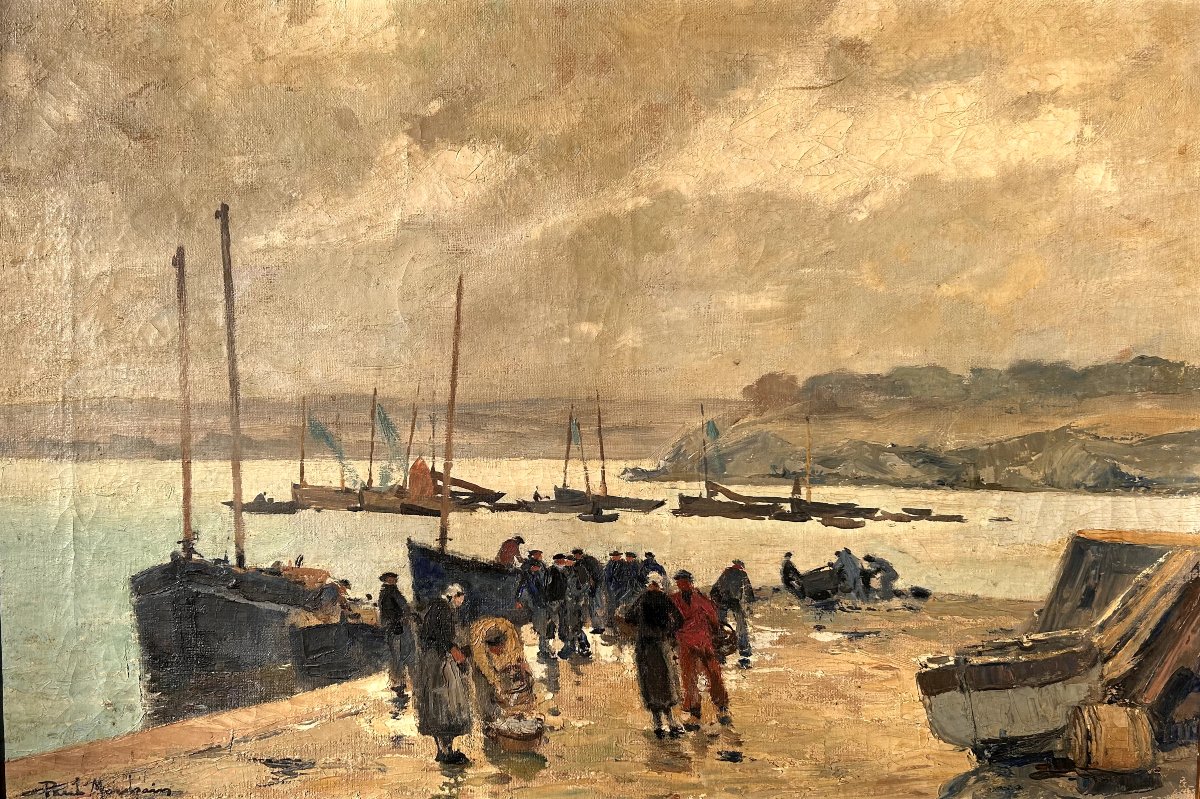 Paul Morchain, débarquement de sardines autour de Douarnenez, huile sur toile-photo-4